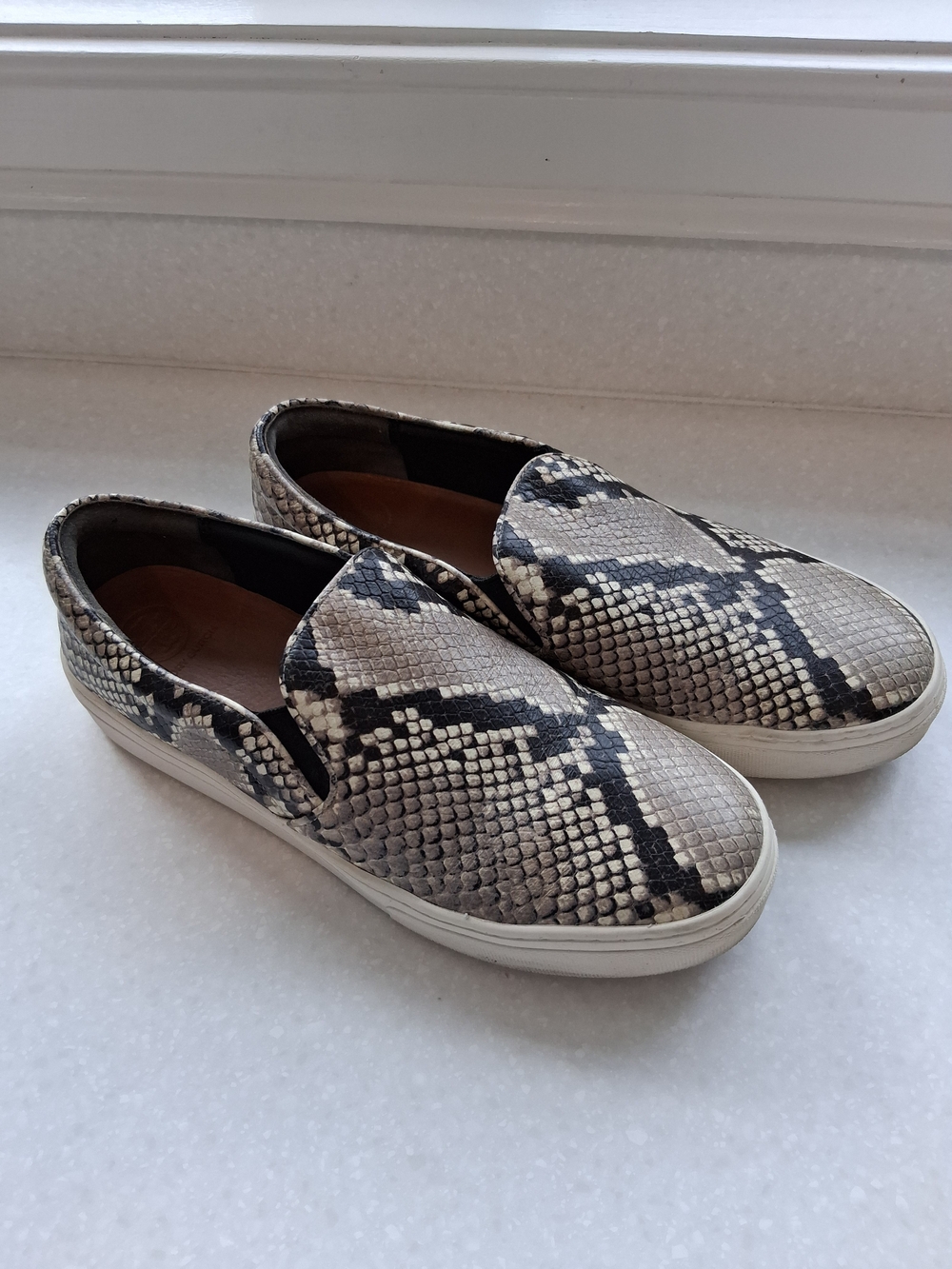 Tory Burch Snake-Print Slip-On Sneakers in Beige and Black